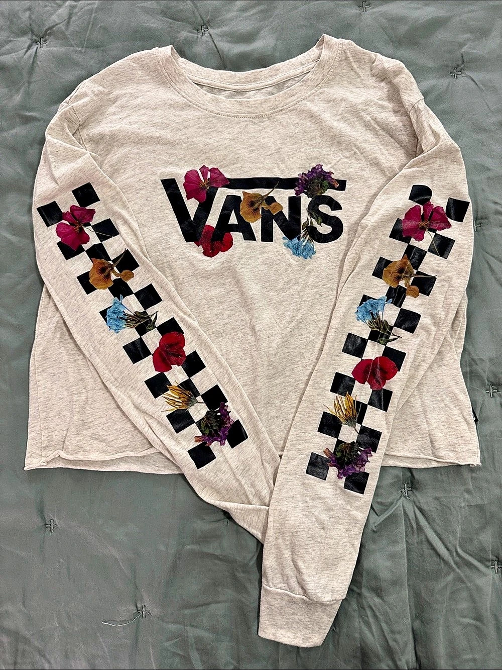 Vans Floral Graphic Long Sleeve Cropped Tee Size Large